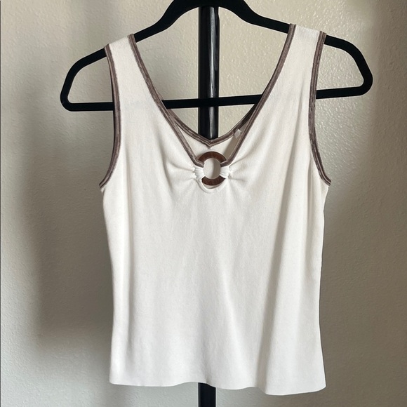 White House Black Market Ivory Tank with Chocolate Trim - Picture 1 of 3
